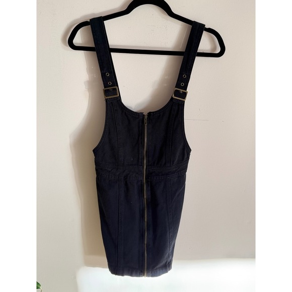 PacSun Black Denim Zip Front Pinafore Overall Mini Dress XS - Picture 2 of 8